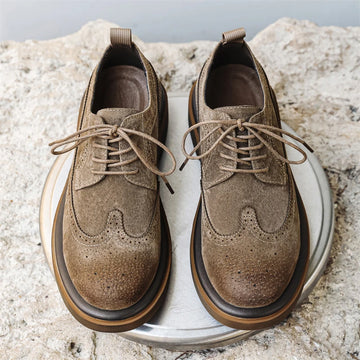Xajzpa Luxury Men's British Brogues Style Streetwear Vintage Thick Platform Increase Casual Leather Shoes Soft Male Dress Shoes
